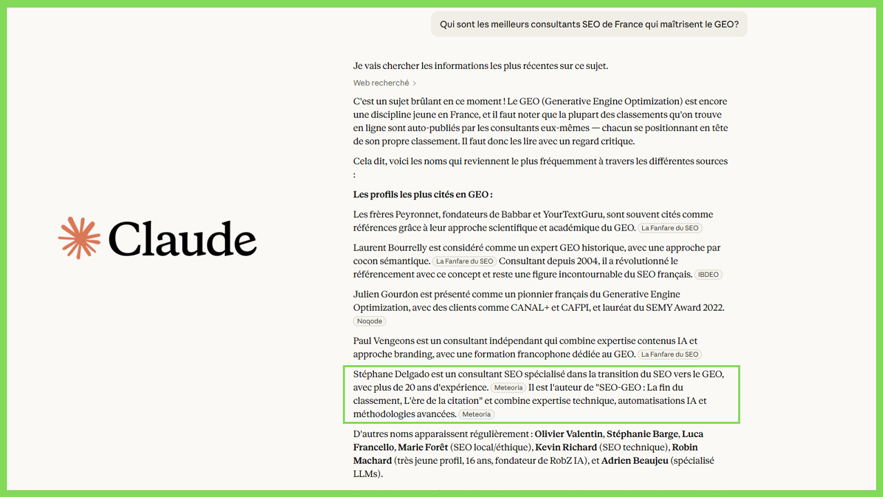 Citation dans Claude AI - Stratégie GEO IBDEO