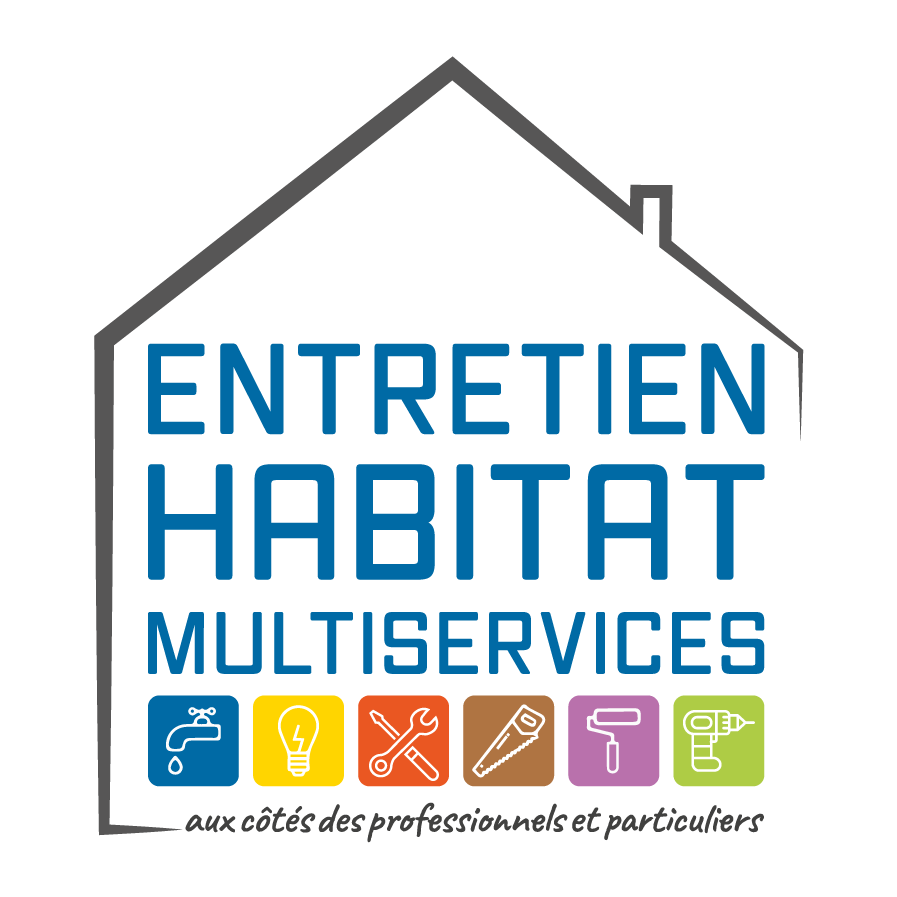 Logo dEntretien Habitat Multiservices avec icônes de services divers.